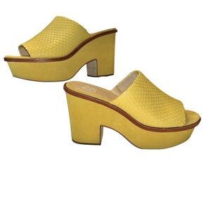 Yellow Platform Mule Heels - Women's Slide Sandals
